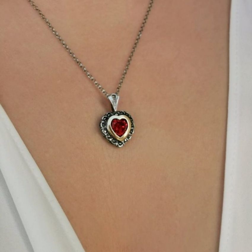 Necklace Vintage Red in Silver and Gold 