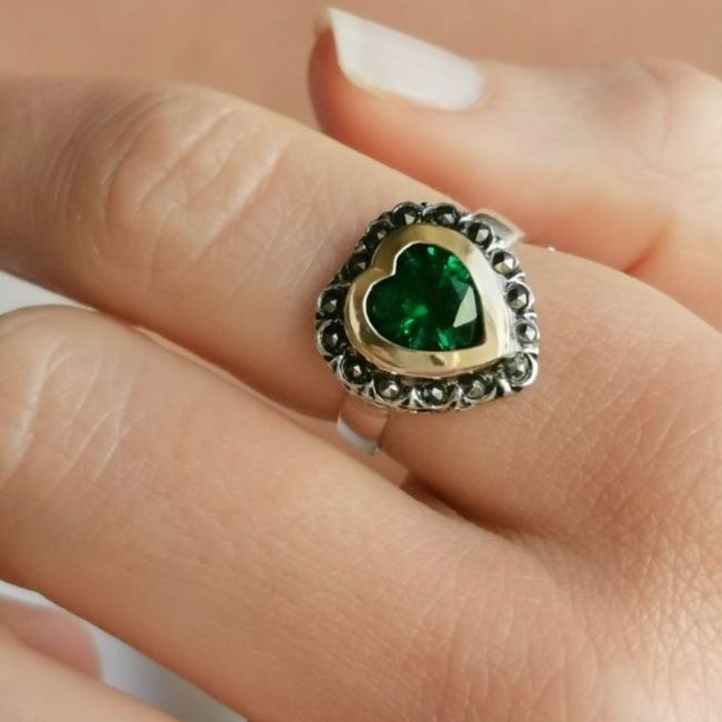 Ring Vintage Green in Silver and Gold 