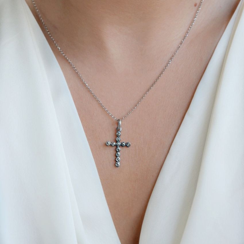 Necklace Cross S with Marcasites in Silver 