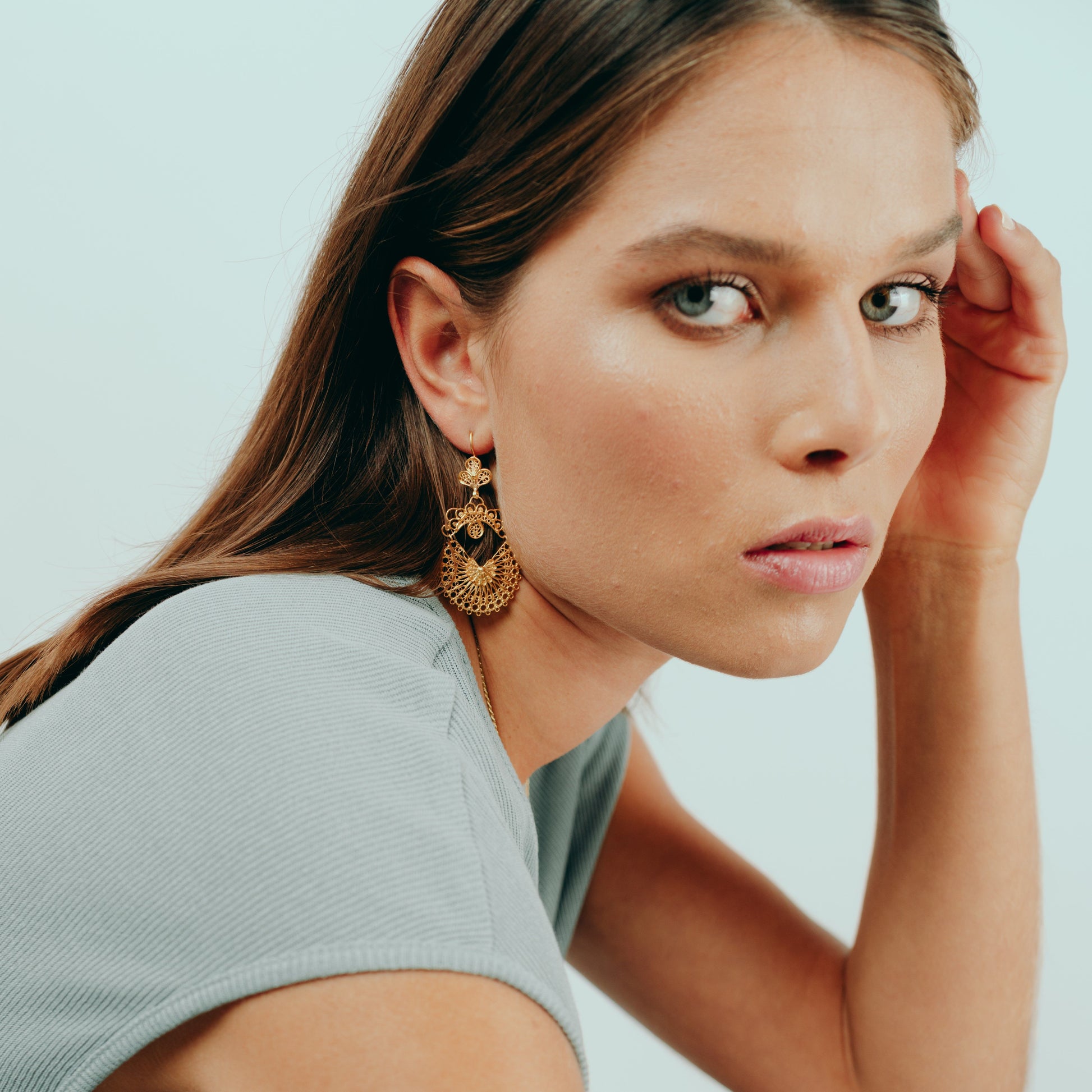 Earrings Arrecadas Filigree in Gold Plated Silver