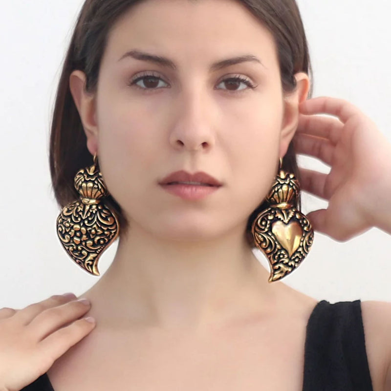 Earrings Baroque Heart of Viana XL in Gold Plated Silver