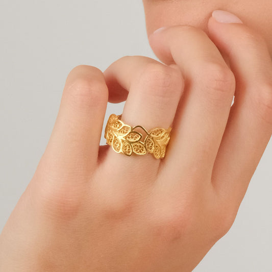 Ring Leaves in Gold Plated Silver