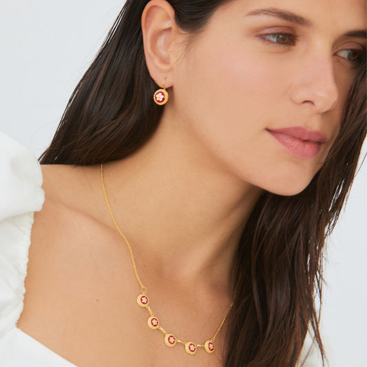 Necklace 5 Red Caramujos in Gold Plated Silver