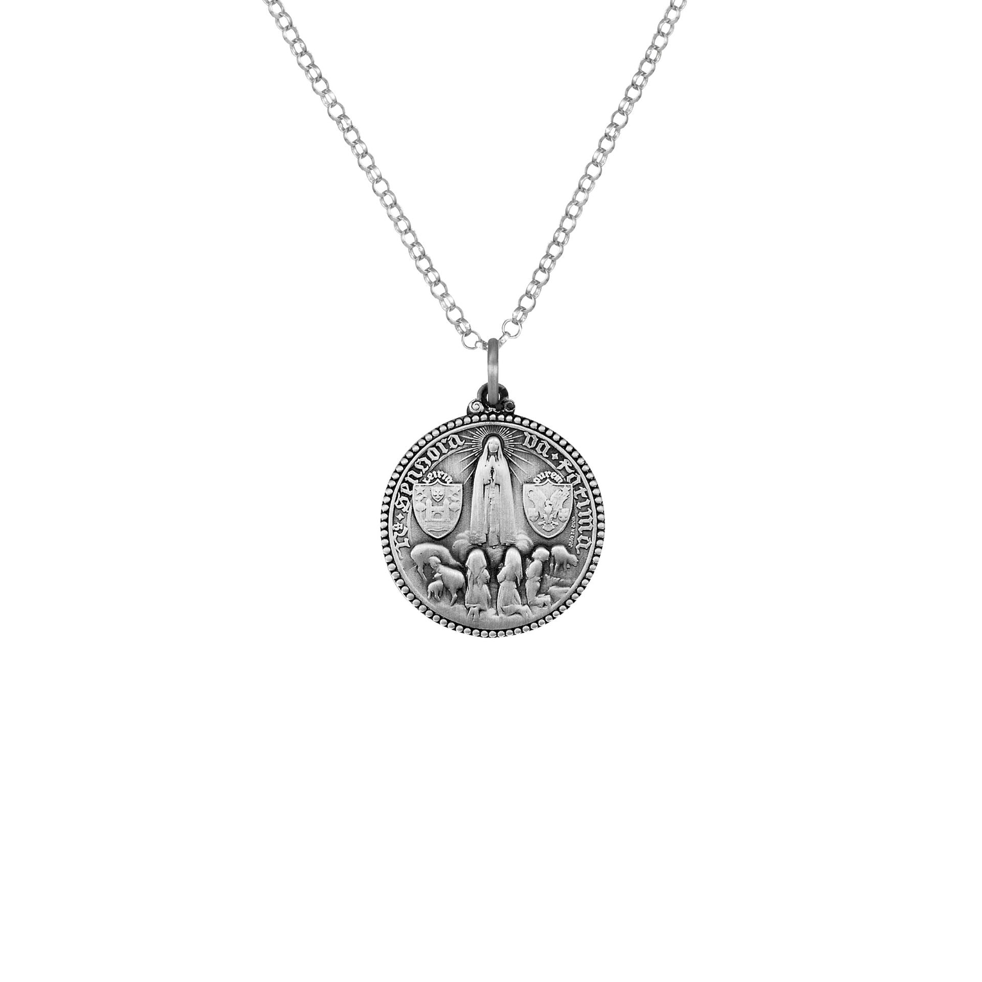 Necklace Our Lady of Fatima Crowned and Apparition in Silver - Medal João da Silva