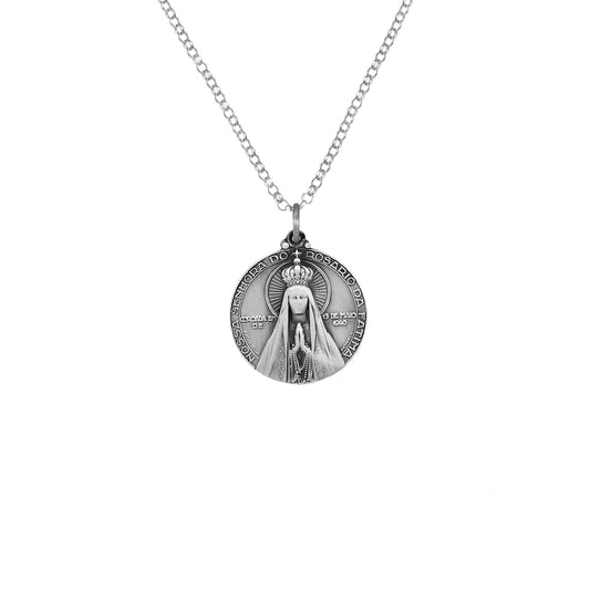 Necklace Our Lady of Fatima Crowned and Apparition in Silver - Medal João da Silva