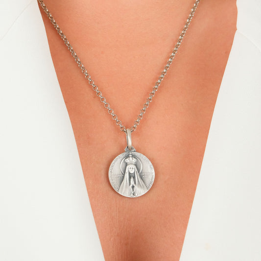 Necklace Our Lady of Fatima Crowned and Apparition in Silver - Medal João da Silva