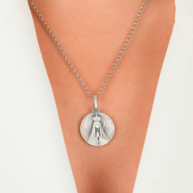 Necklace Our Lady of Fatima Crowned and Apparition in Silver - Medal João da Silva