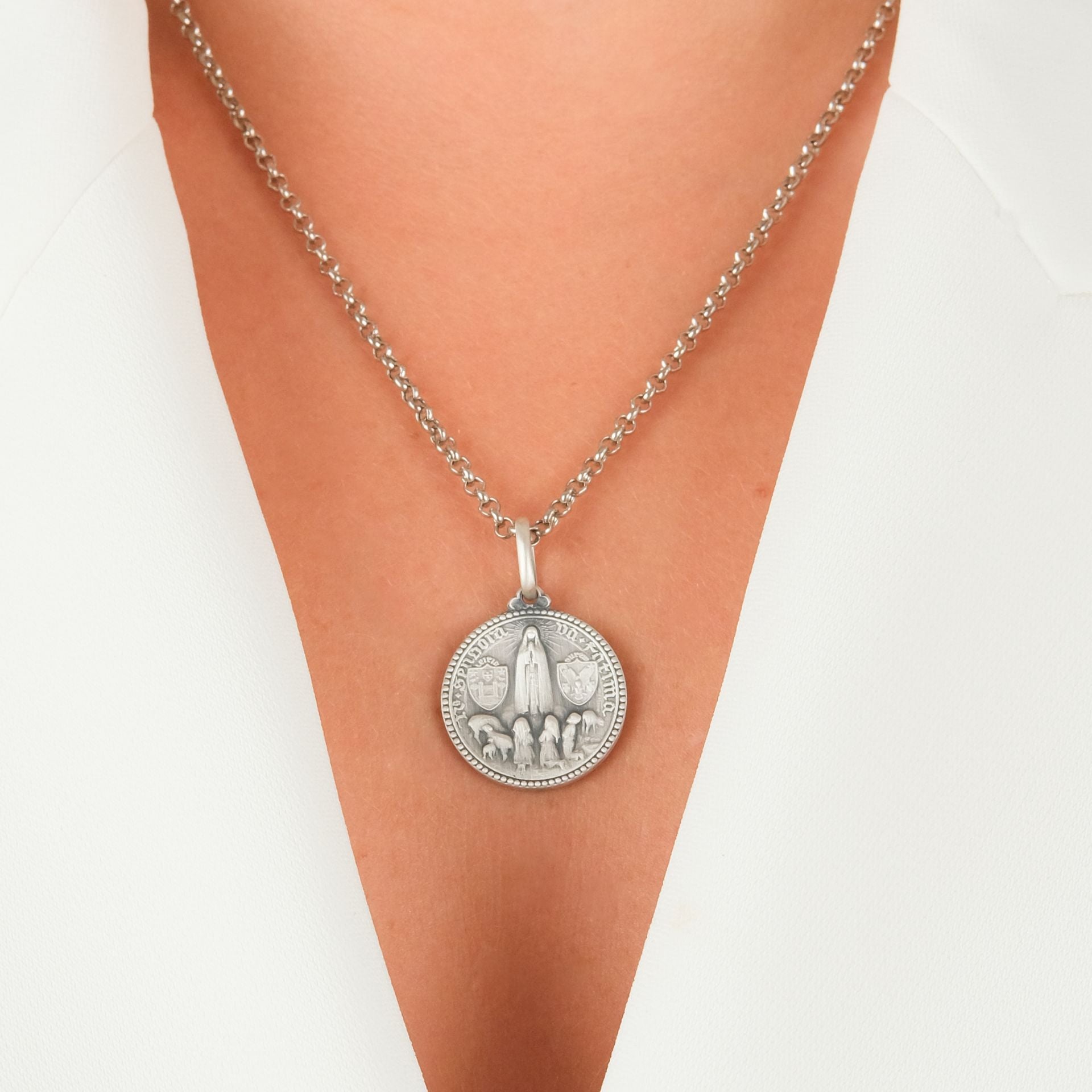 Necklace Our Lady of Fatima Crowned and Apparition in Silver - Medal João da Silva
