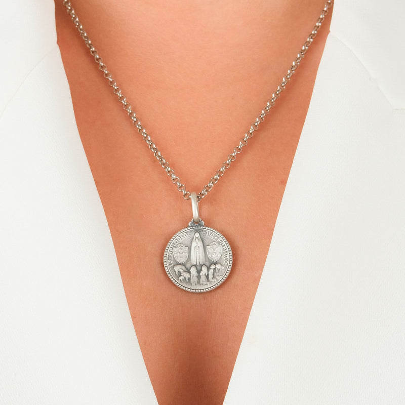 Necklace Our Lady of Fatima Crowned and Apparition in Silver - Medal João da Silva