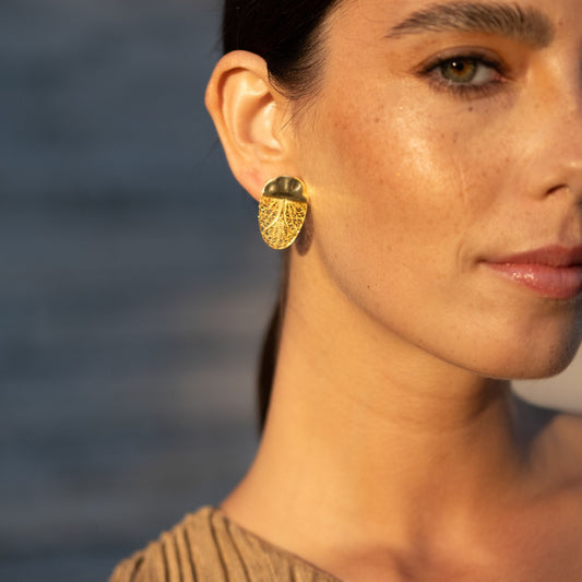 Earrings Oval Articulated in Gold Plated Silver