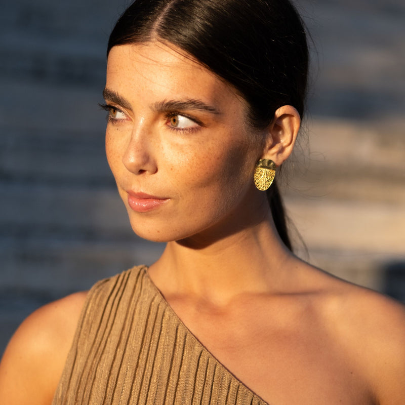 Earrings Oval Articulated in Gold Plated Silver