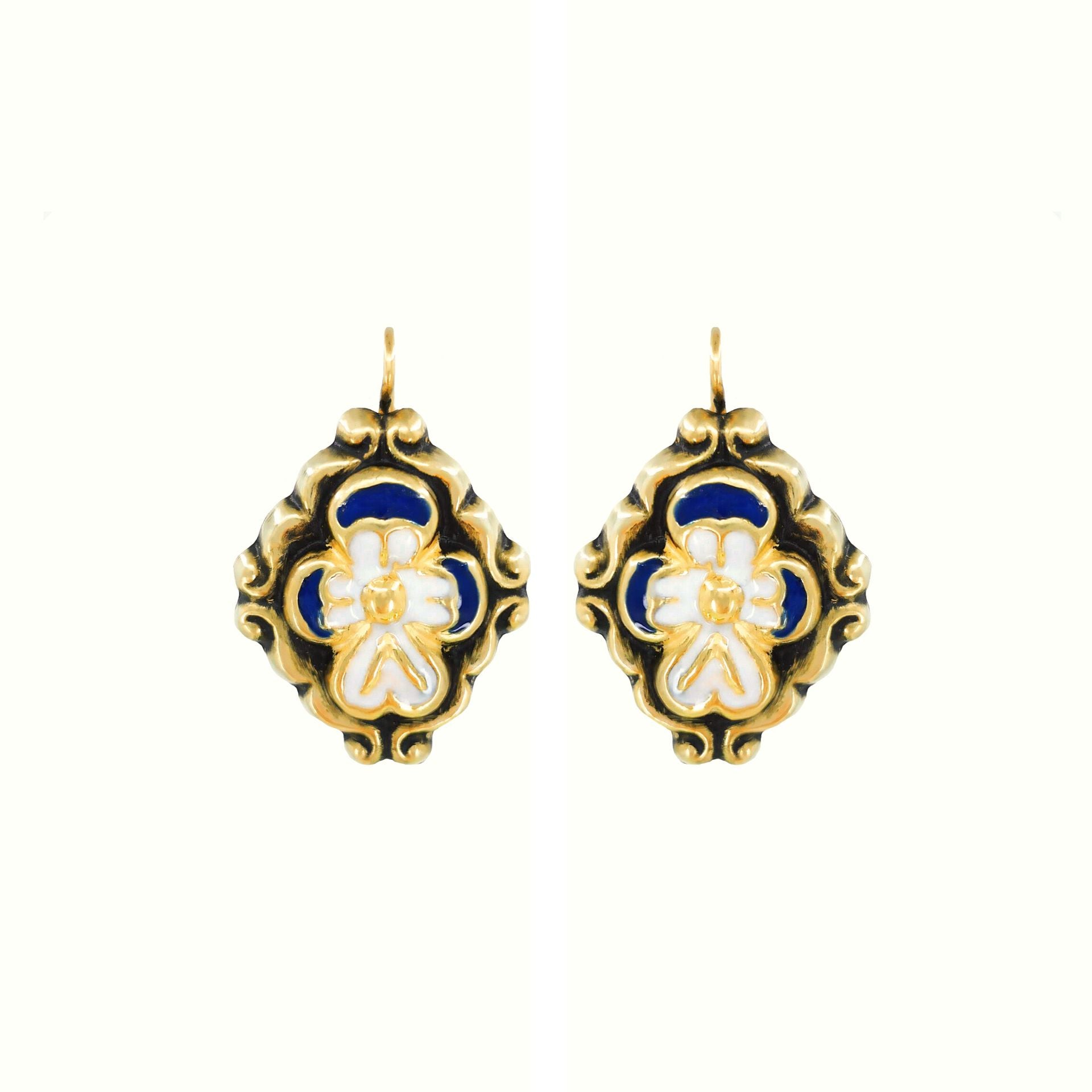 Earrings Baroque Blue Enamel in Gold Plated Silver