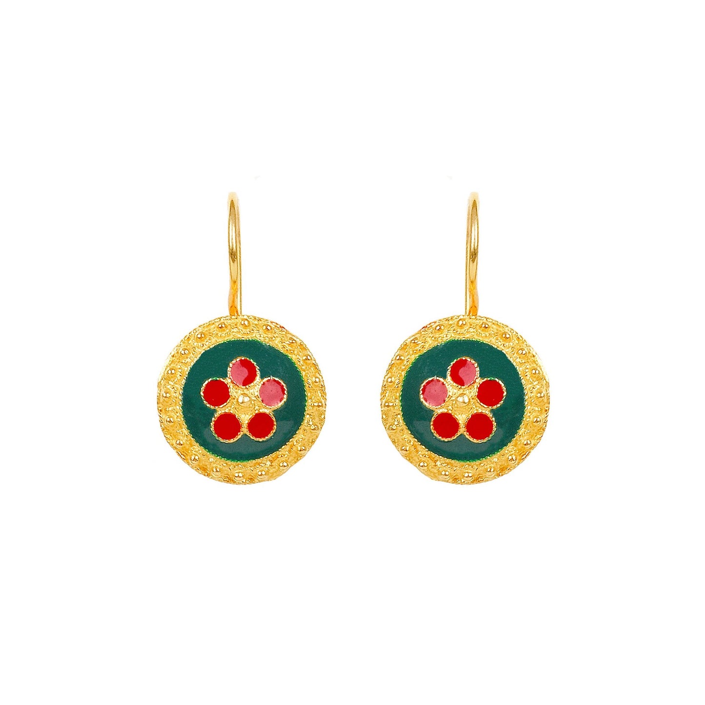 Earrings Green and Red Caramujo in Gold Plated Silver