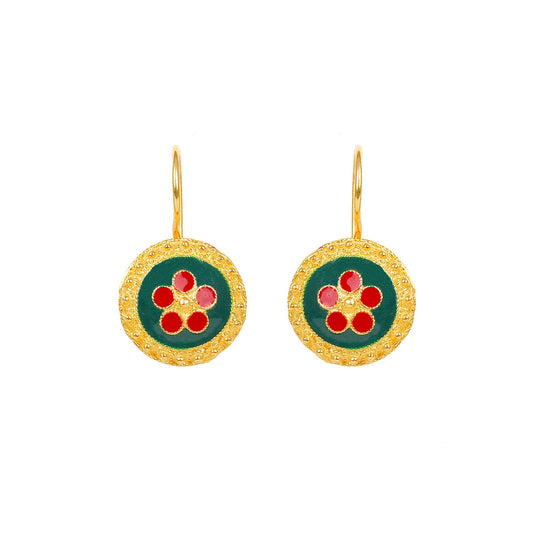 Earrings Green and Red Caramujo in Gold Plated Silver