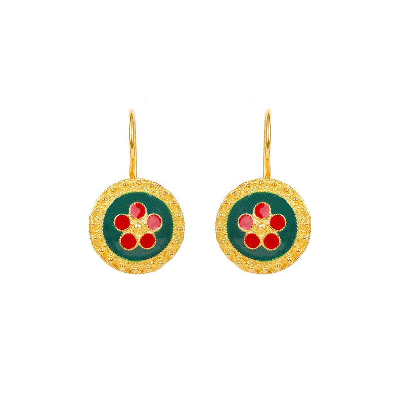 Earrings Green and Red Caramujo in Gold Plated Silver