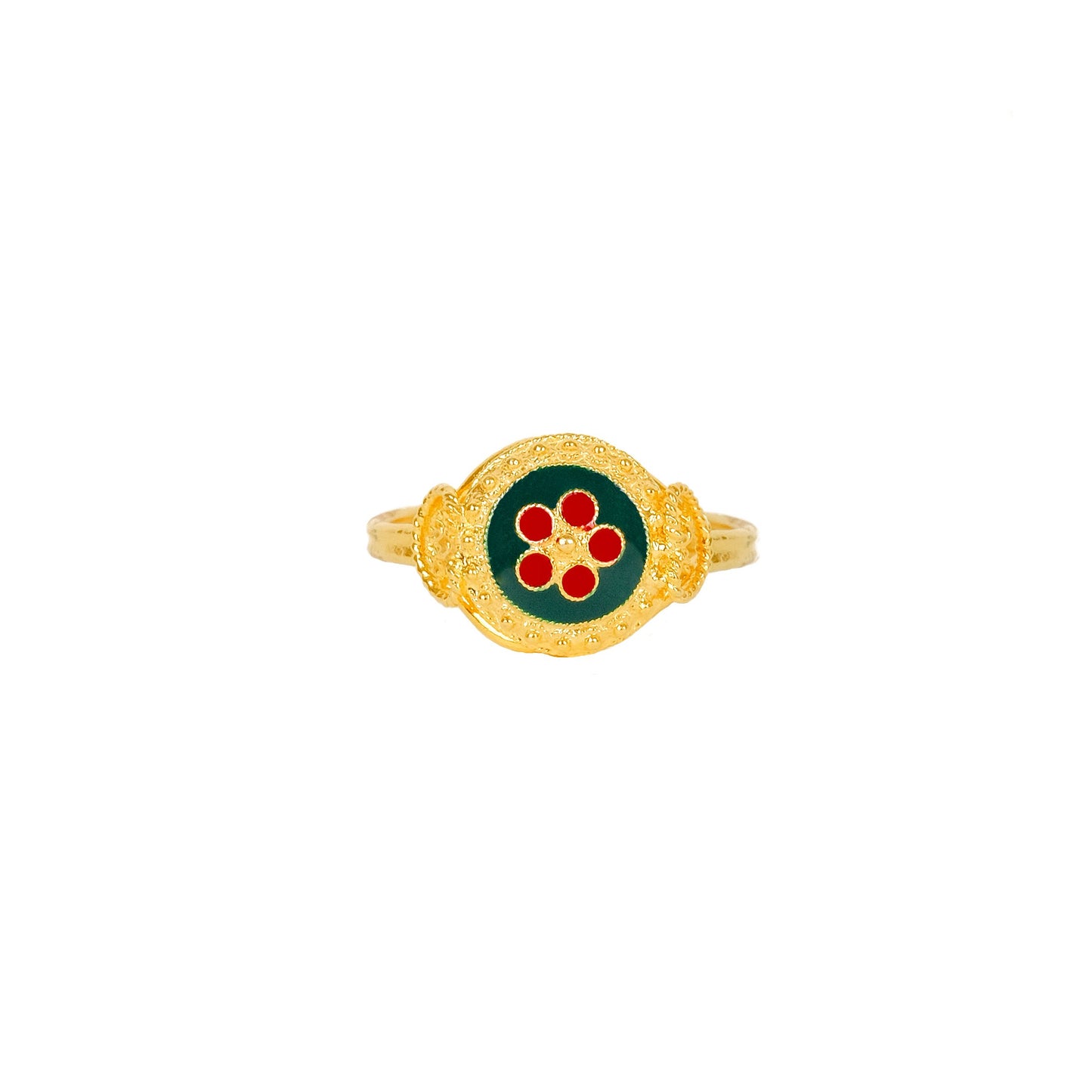 Ring Green and Red Caramujo in Gold Plated Silver