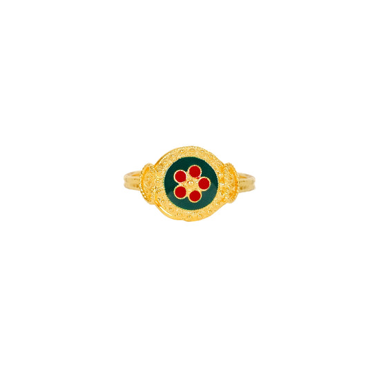Ring Green and Red Caramujo in Gold Plated Silver
