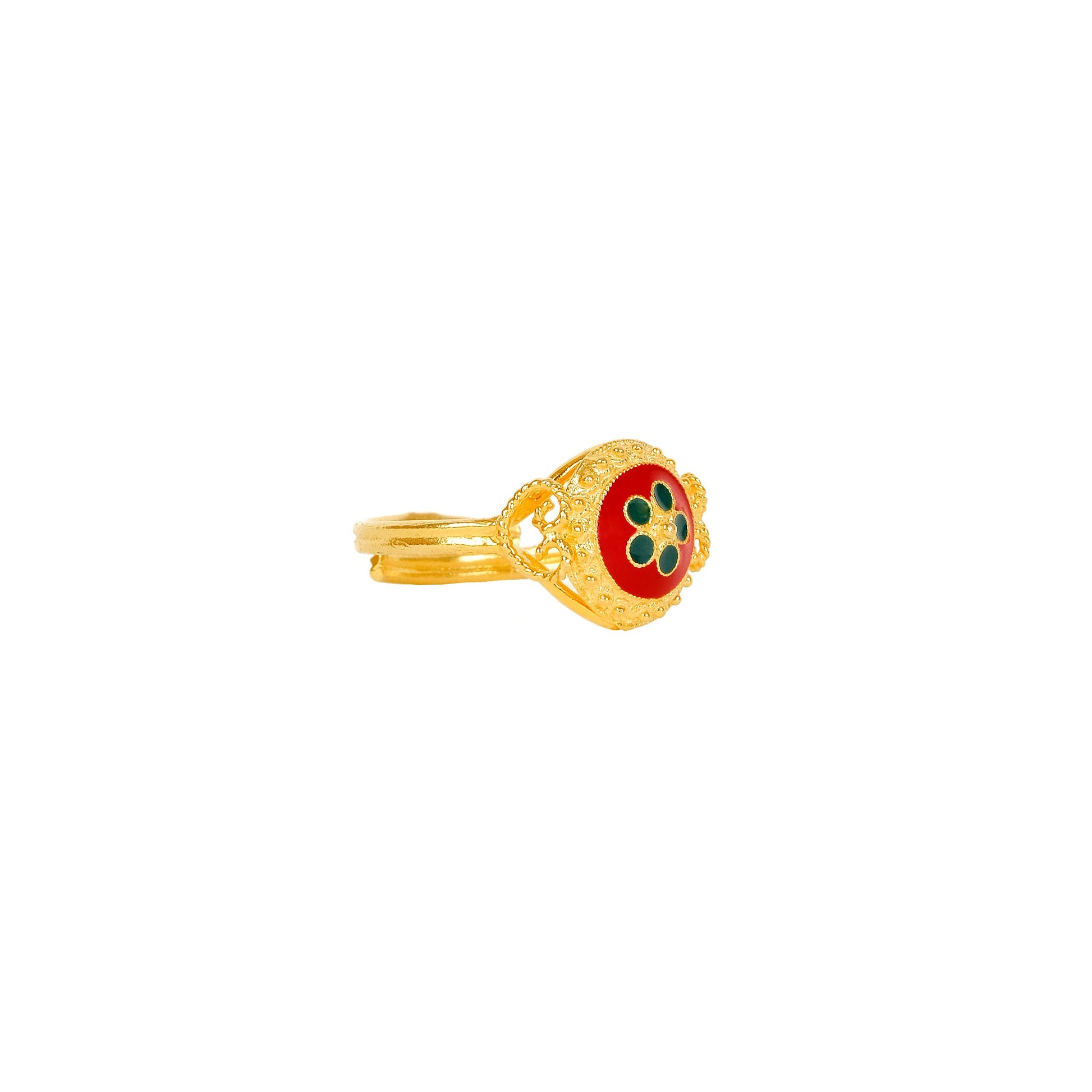 Ring Red and Green Caramujo in Gold Plated Silver