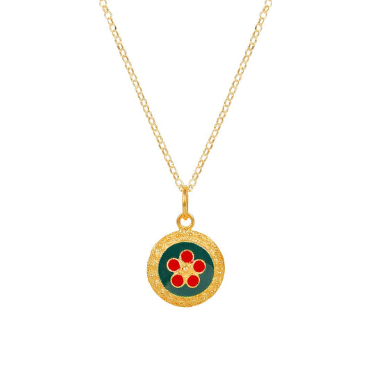Necklace Green and Red Caramujo in Gold Plated Silver