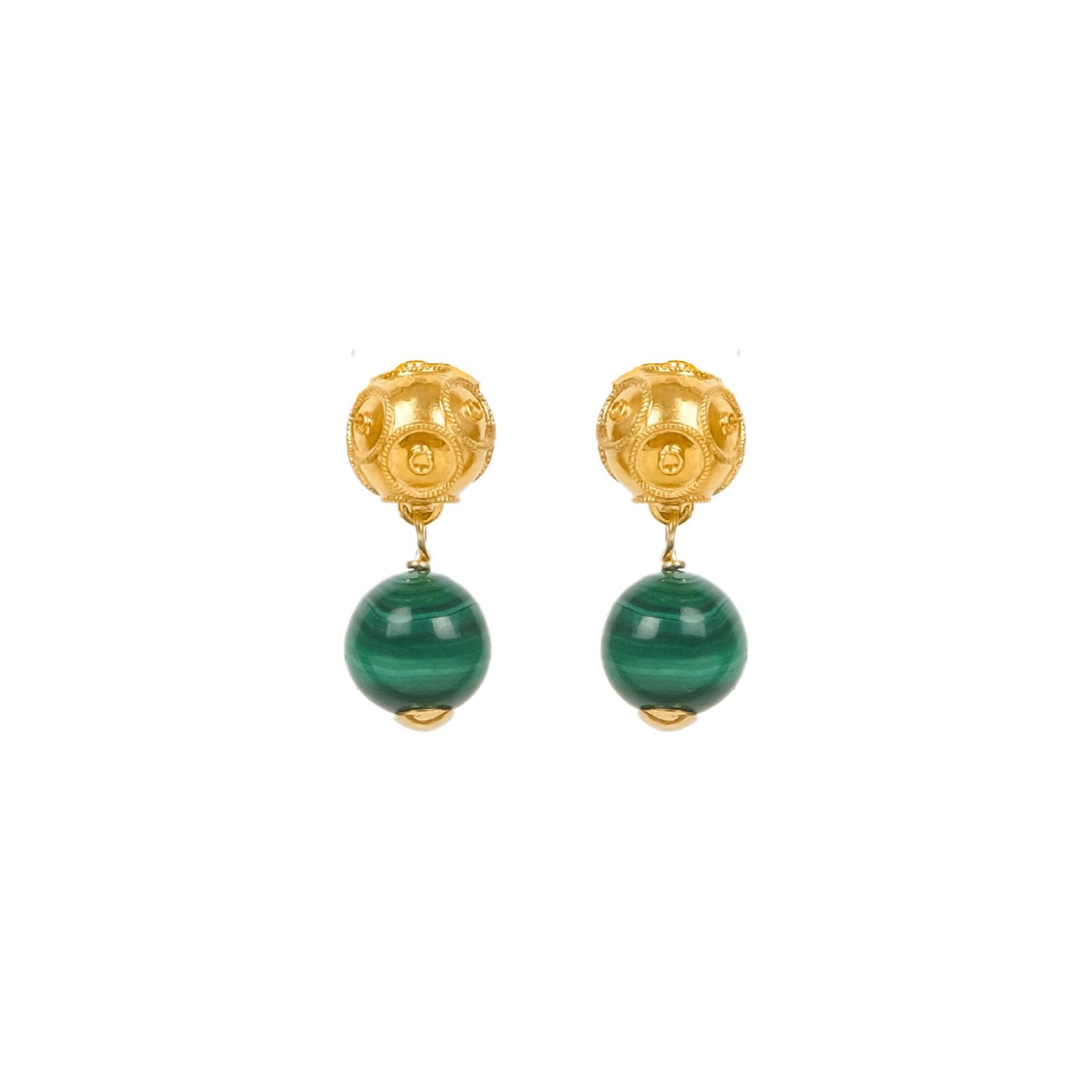 Earrings Viana's Conta in 19,2Kt Gold with Malachite