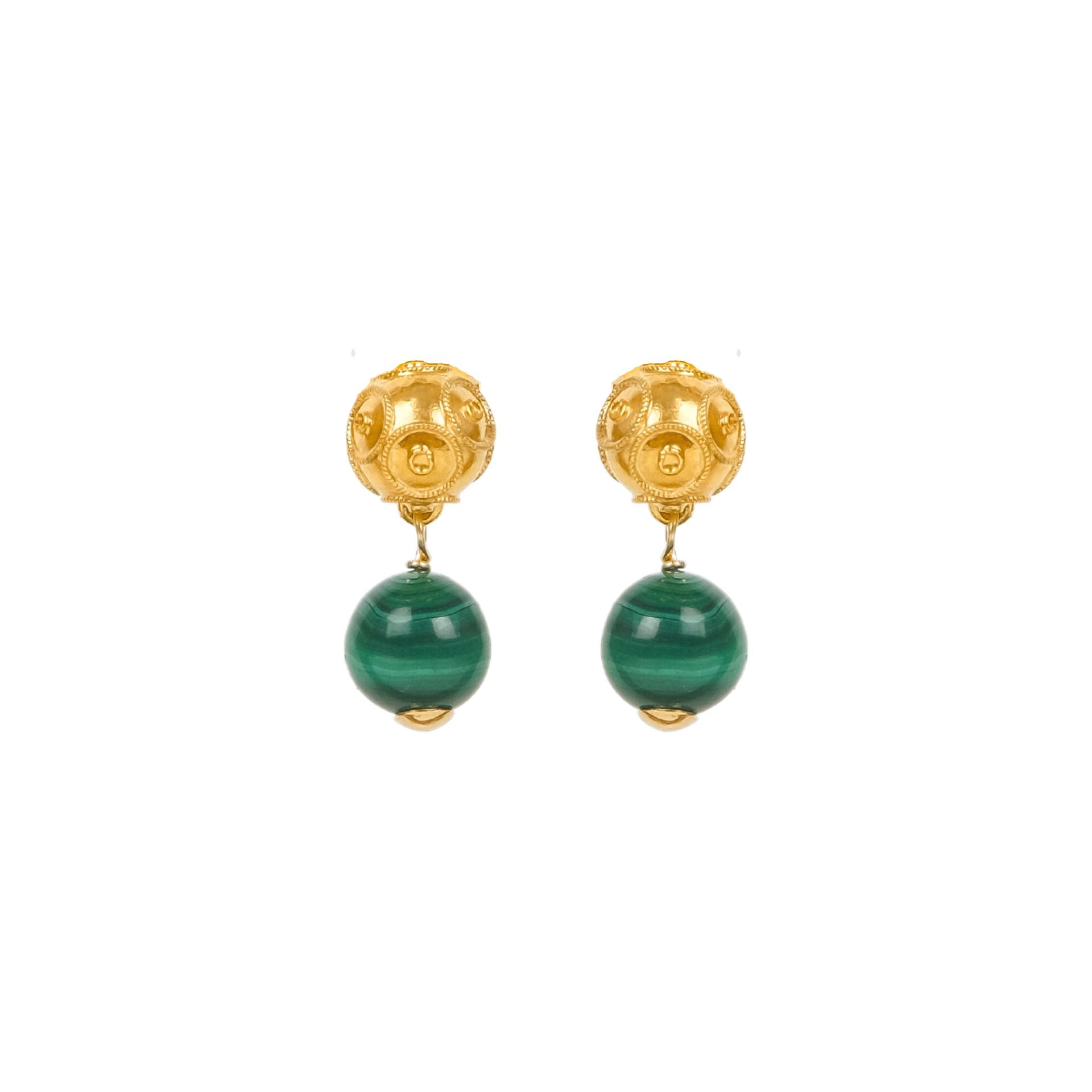 Earrings Viana's Conta in 19,2Kt Gold with Malachite