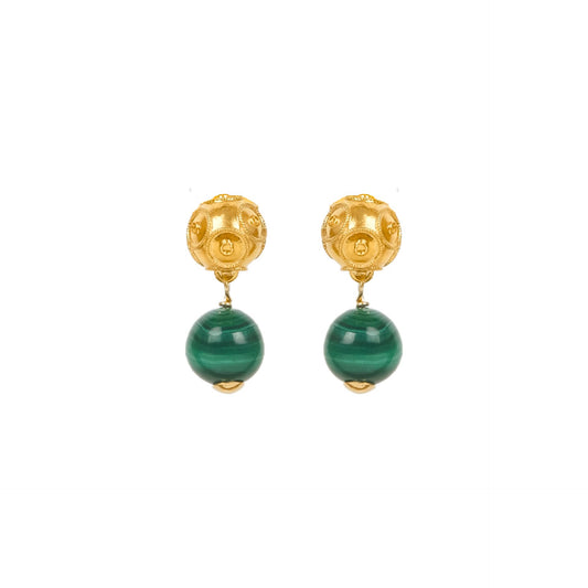 Earrings Viana's Conta in 19,2Kt Gold with Malachite