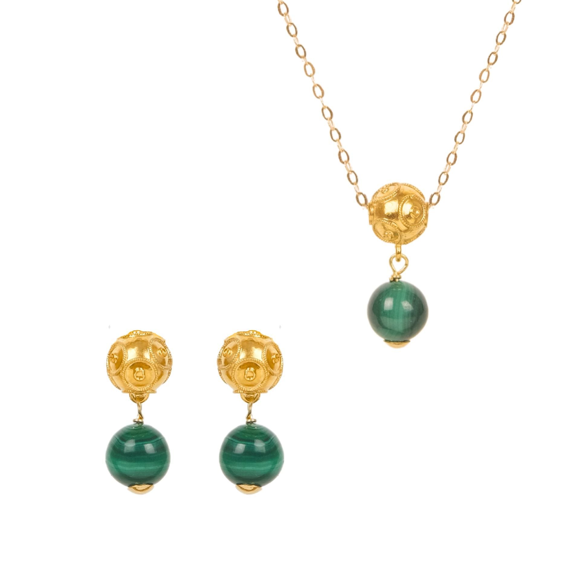 Set Viana's Conta in 19,2Kt Gold with Malachite