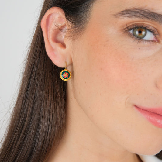 Earrings Green and Red Caramujo in Gold Plated Silver