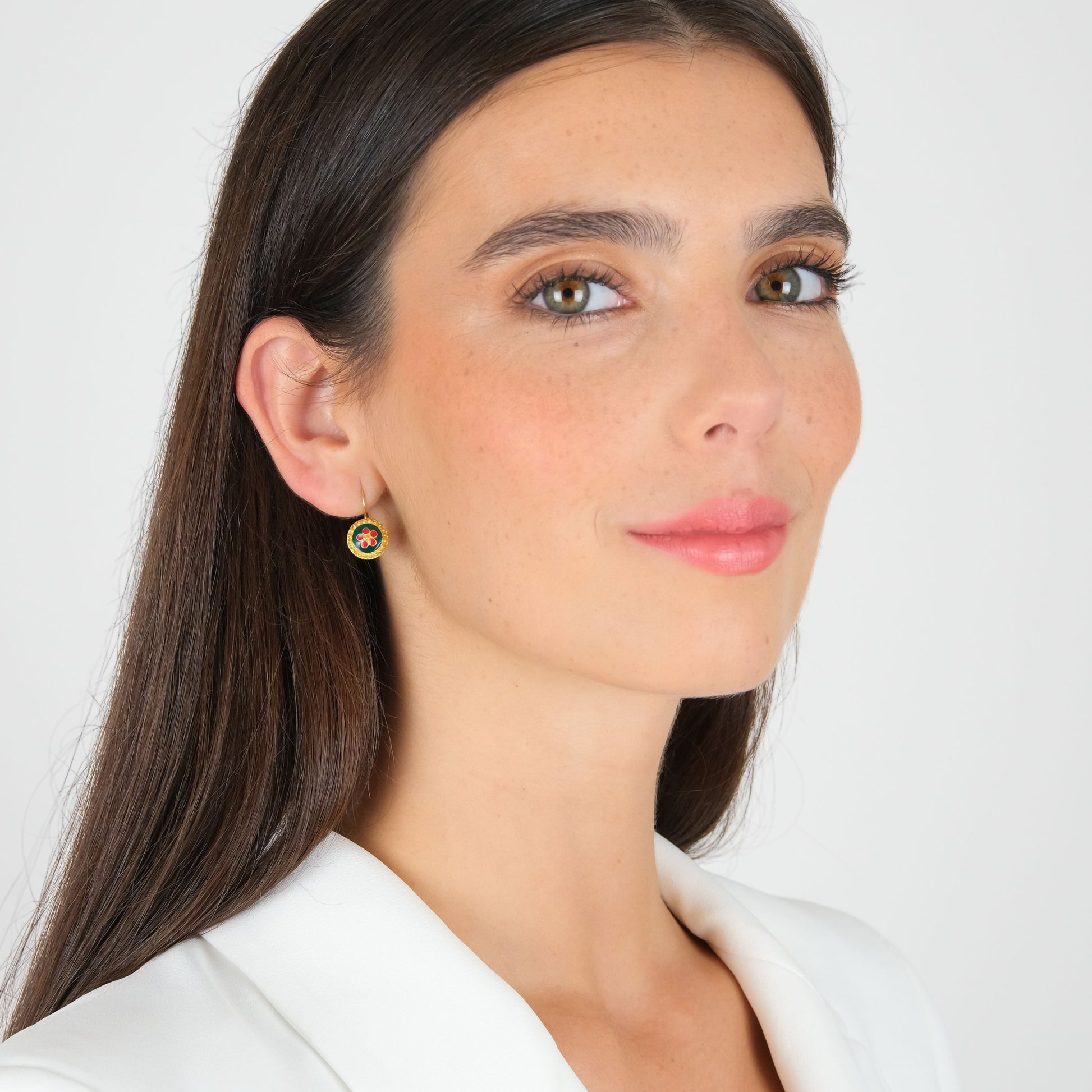 Earrings Green and Red Caramujo in Gold Plated Silver