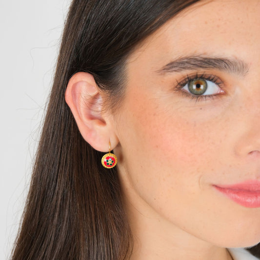Earrings Red and Green Caramujo in Gold Plated Silver