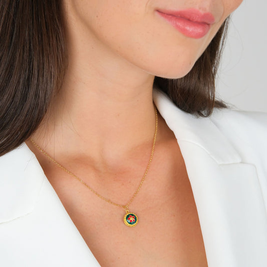 Necklace Green and Red Caramujo in Gold Plated Silver
