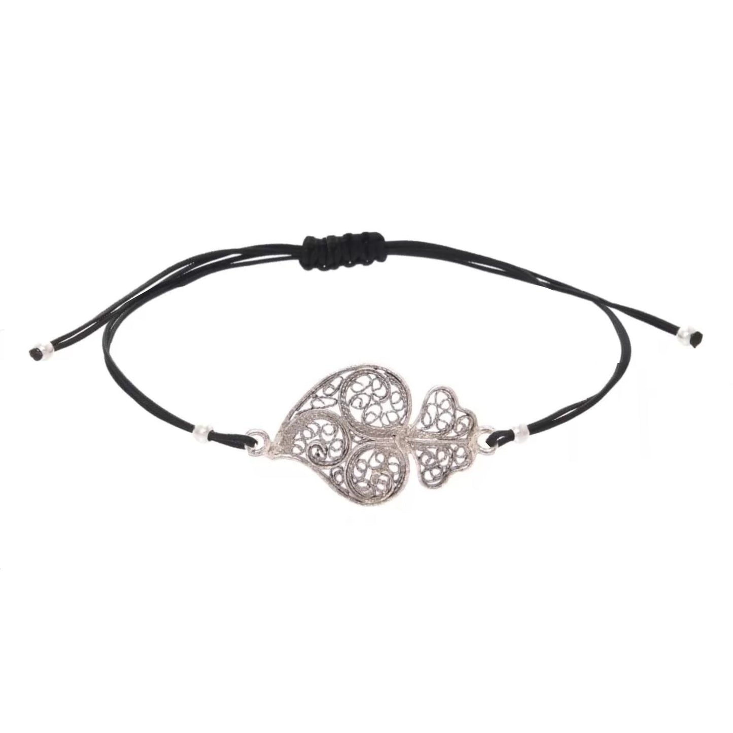 Bracelet Heart of Viana in Silver with Cord