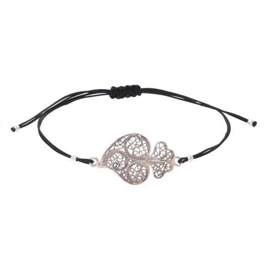 Bracelet Heart of Viana in Silver with Cord