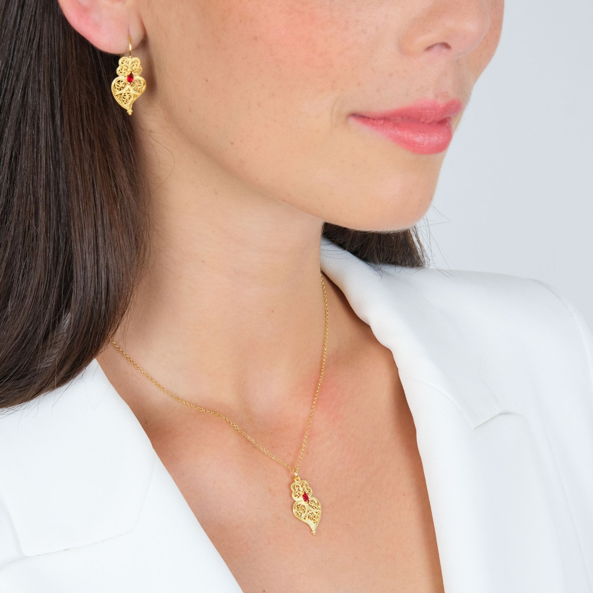 Set Heart of Viana Red in Gold Plated Silver