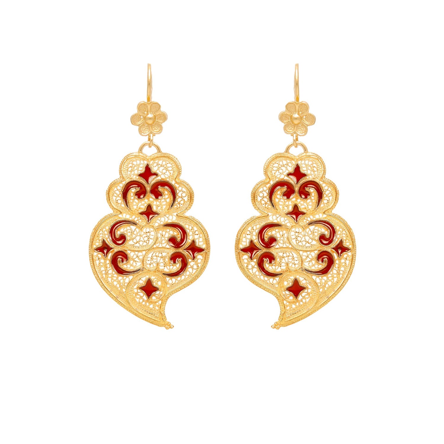 Earrings Heart of Viana Red Azulejo in Gold Plated Silver