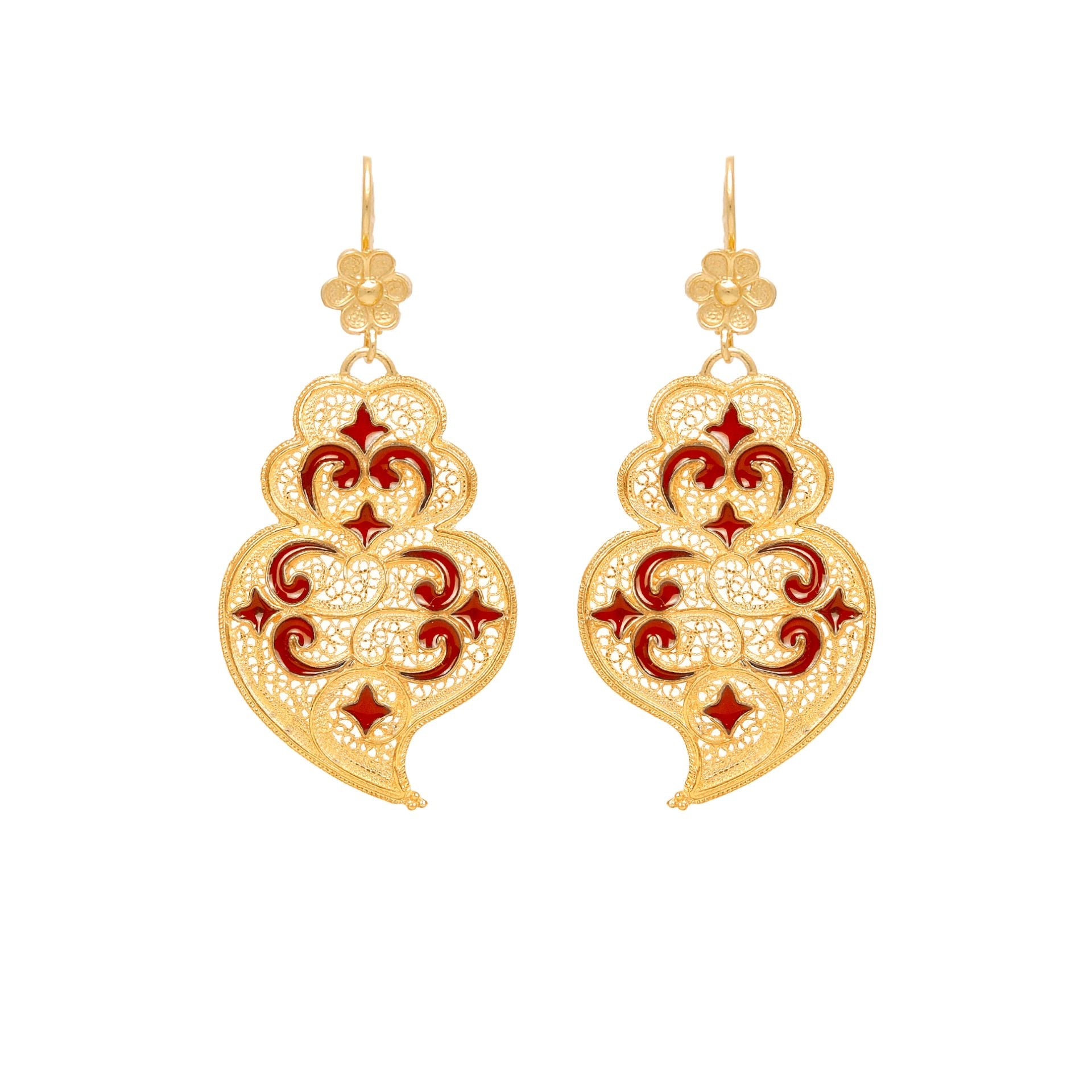 Earrings Heart of Viana Red Azulejo in Gold Plated Silver