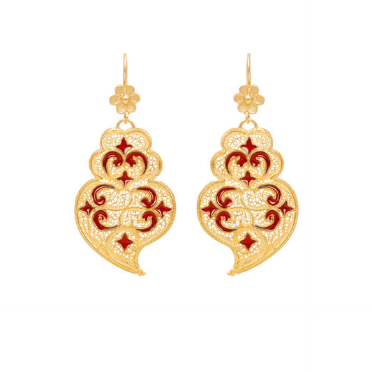 Earrings Heart of Viana Red Azulejo in Gold Plated Silver