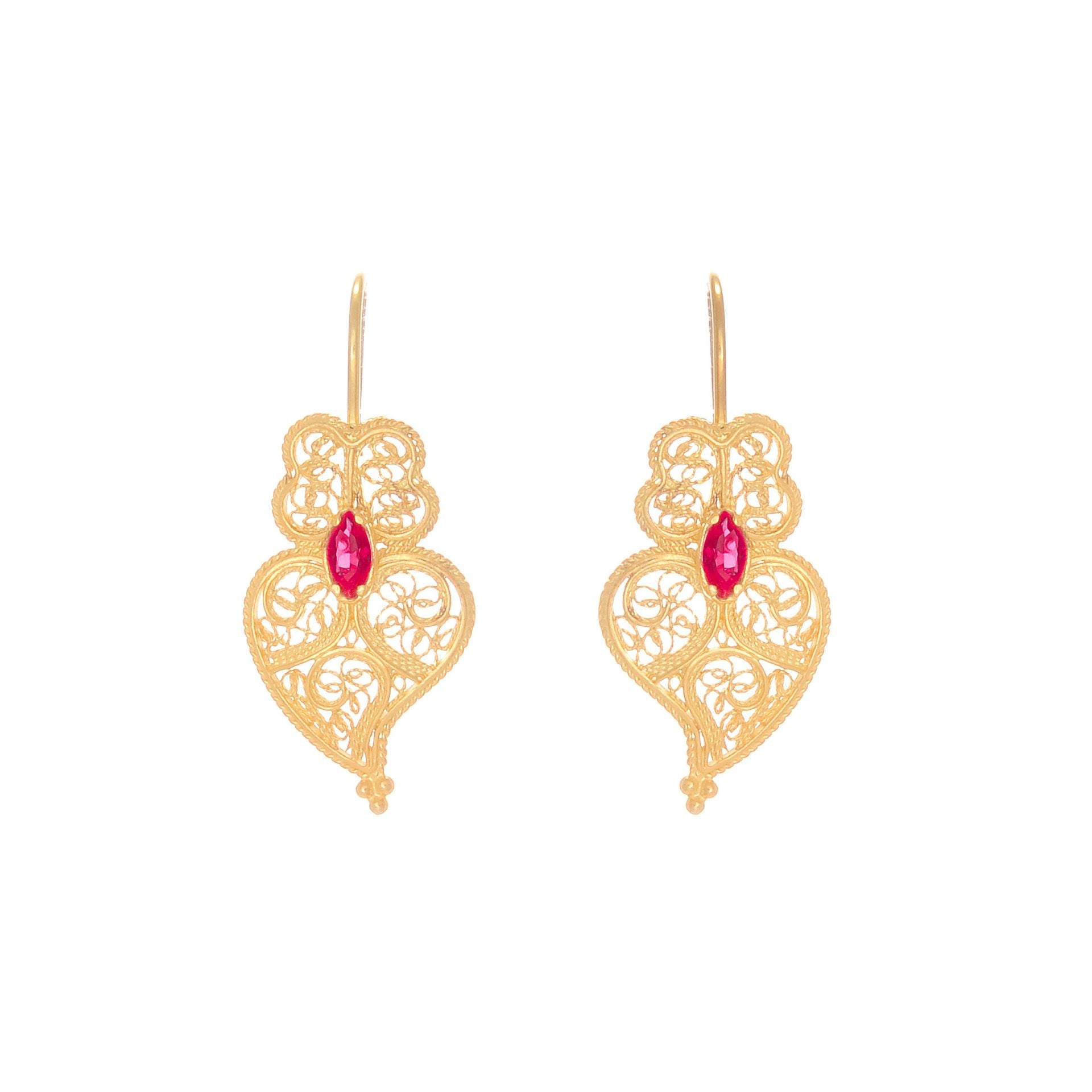 Earrings Heart of Viana Red in Gold Plated Silver