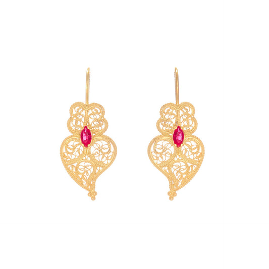 Earrings Heart of Viana Red in Gold Plated Silver