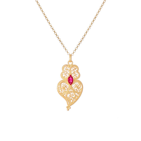 Necklace Heart of Viana Red in Gold Plated Silver
