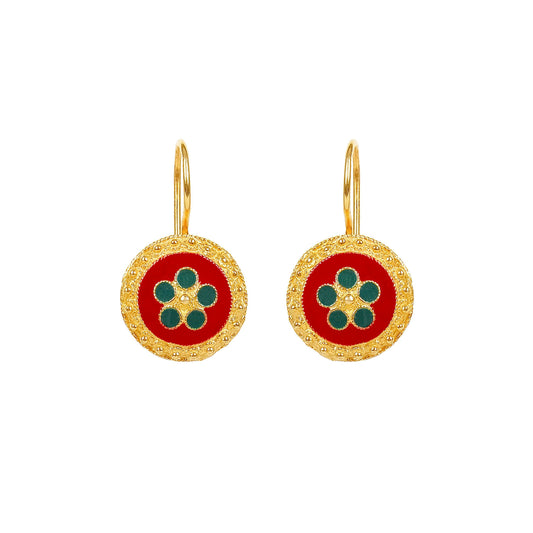 Earrings Red and Green Caramujo in Gold Plated Silver