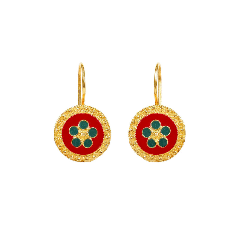 Earrings Red and Green Caramujo in Gold Plated Silver