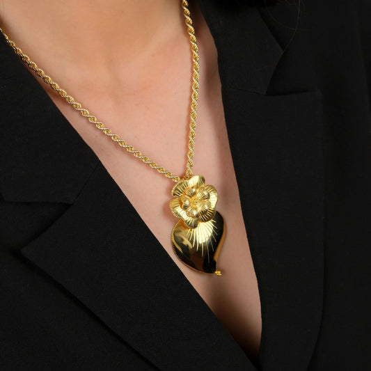 Necklace Heart of Amália in Gold Plated Silver styled on model - Gold jewelry