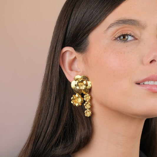 Earrings Amália Bouquet in Gold Plated Silver styled on model - Gold jewelry