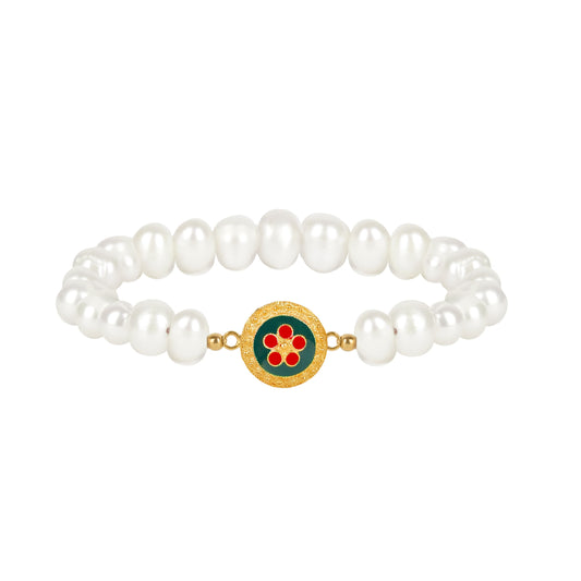 Bracelet Green and Red Caramujo in Gold Plated Silver