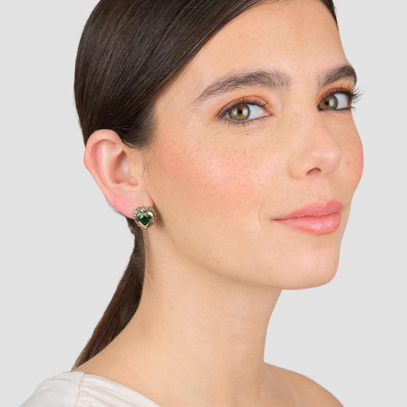 Earrings Vintage Green in Silver and Gold