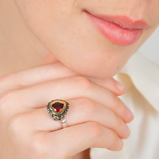 Ring Vintage Red in Silver and Gold