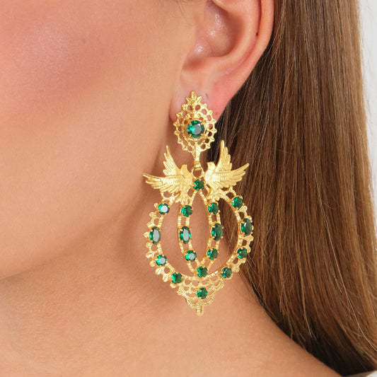 Earrings Queen Dove Green in Gold Plated Silver