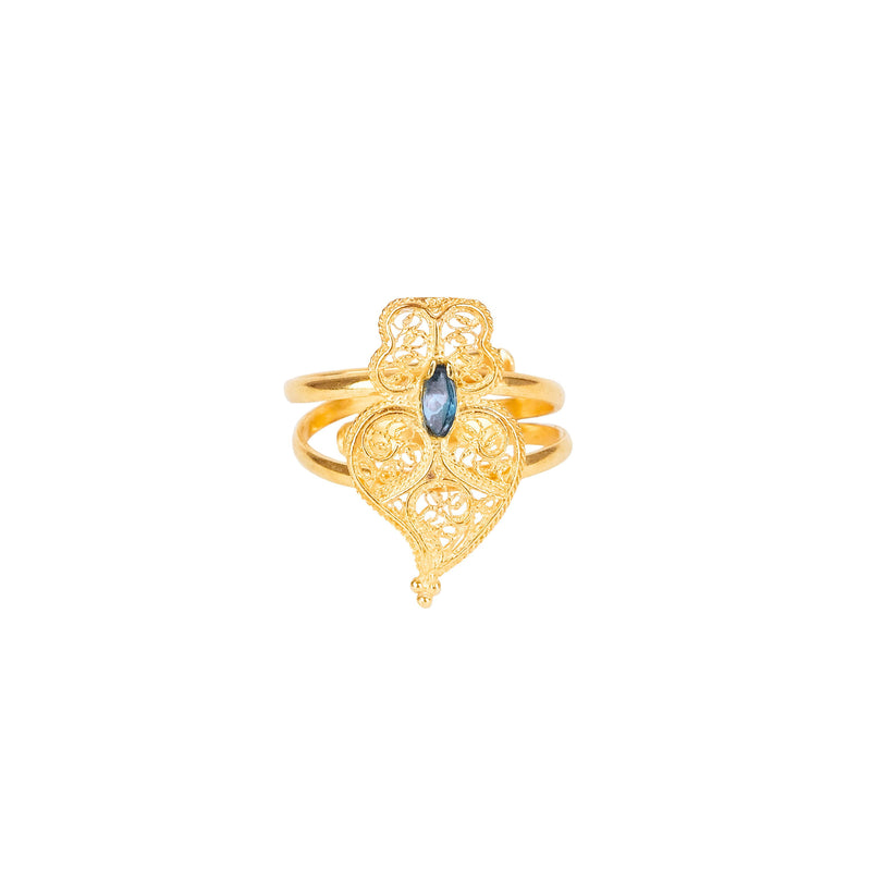 Ring Heart of Viana Blue in Gold Plated Silver