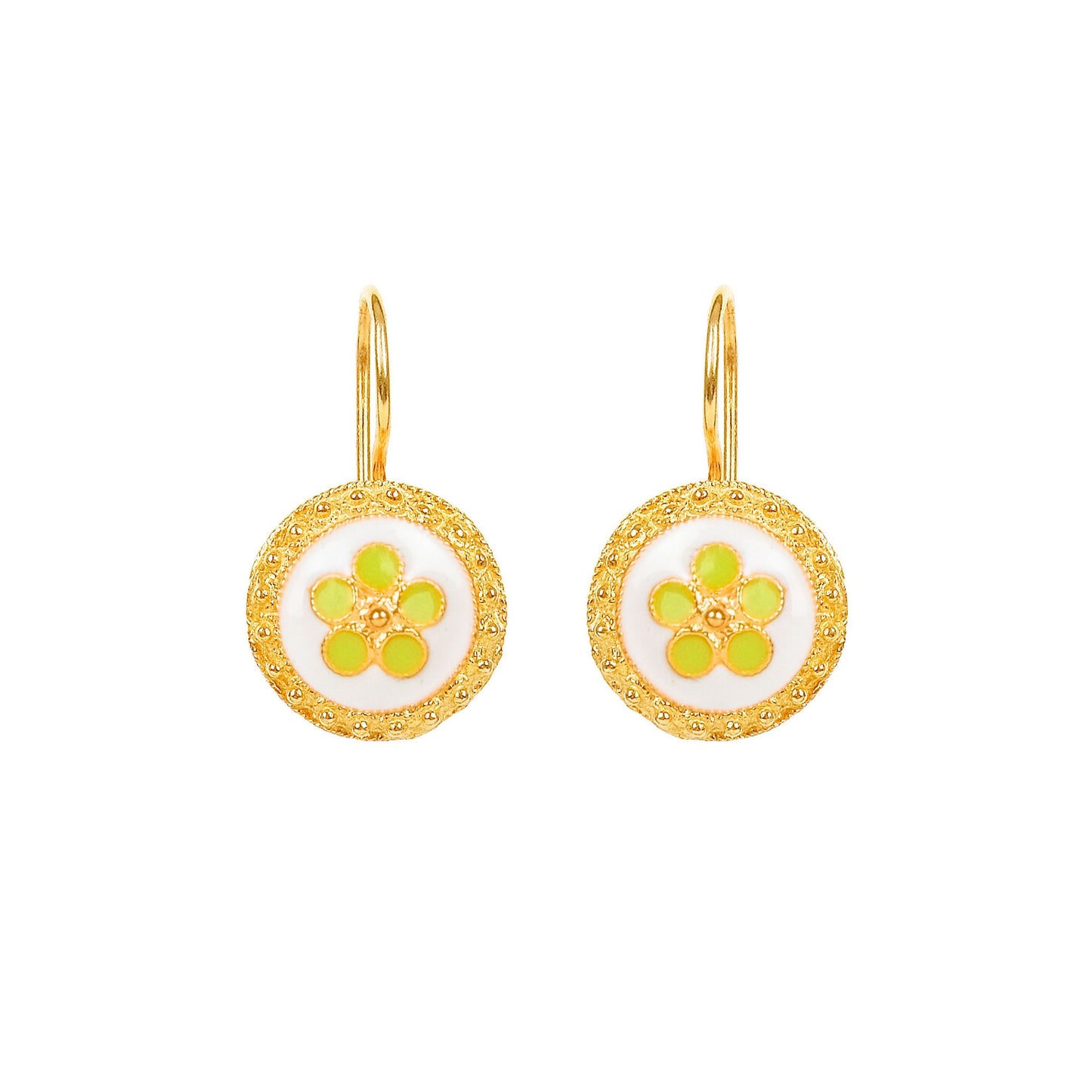 Earrings White and Green Caramujo in Gold Plated Silver